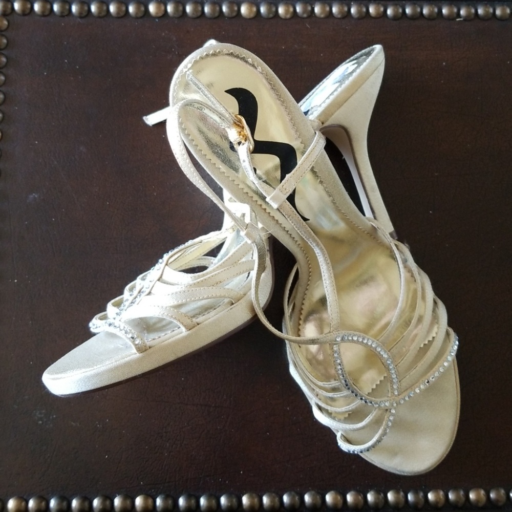 Metallic Gold Sandals with Rhinestones